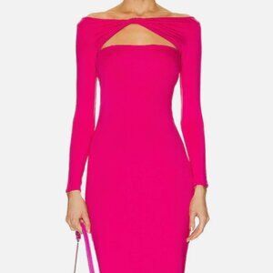 SER.O.YA Irene Dress Midi Long Sleeve Bodycon Cutout Stretch Jersey Pink S